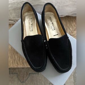 Ron White, All Day Heels, lug loafers, black suede, worn once.